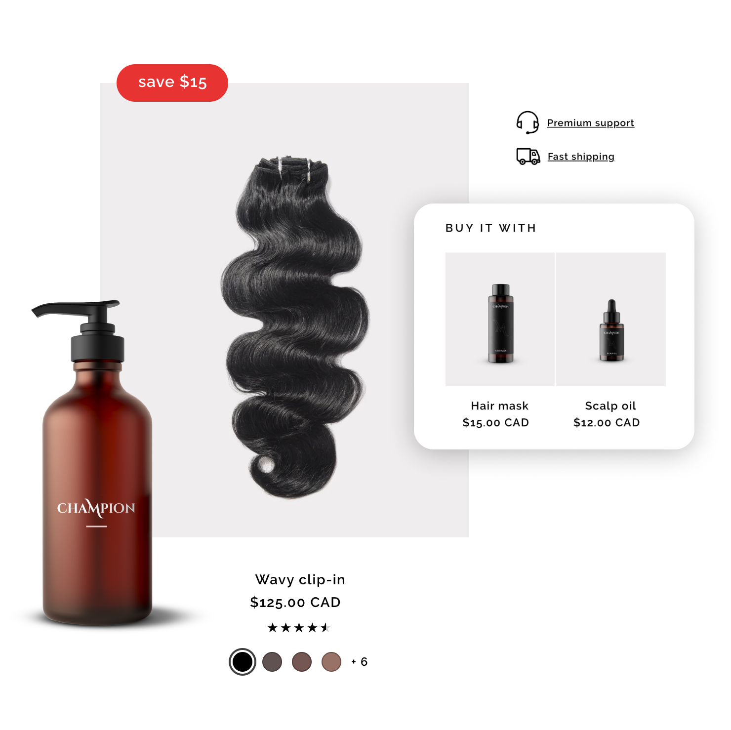 Some highlights of the many features provided by the Champion theme built for Shopify