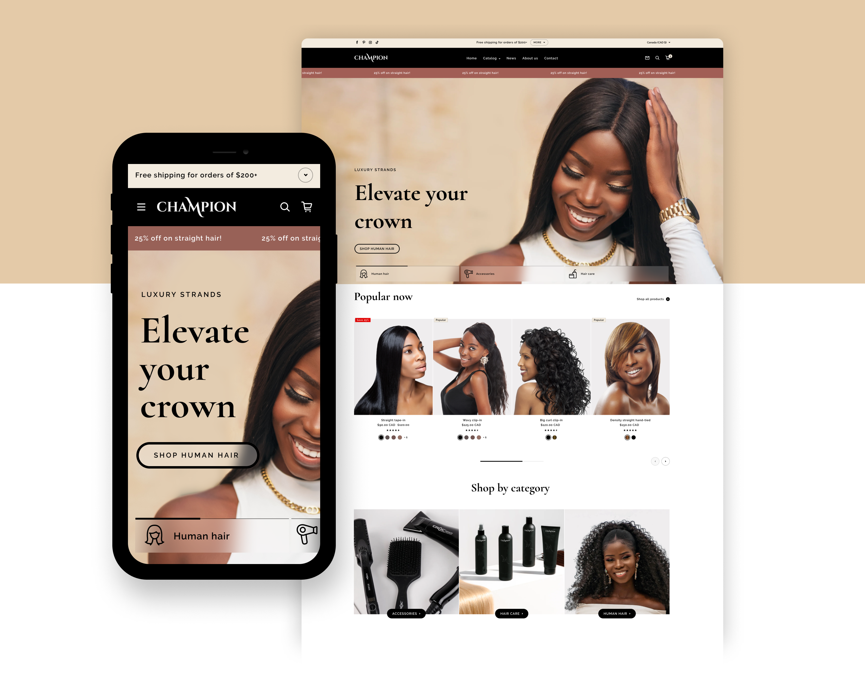 Screenshot of the Champion, the best Shopify theme for hair extension stores